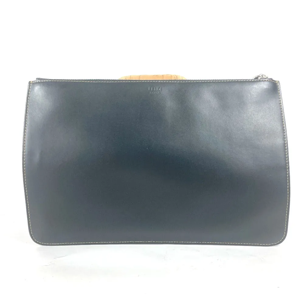 FENDI Clutch bag 7N0078 leather black Pouch Zucca logo mens Used