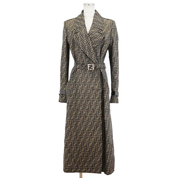 FENDI coat polyester Khaki, Brown FF8887 A5W3 36