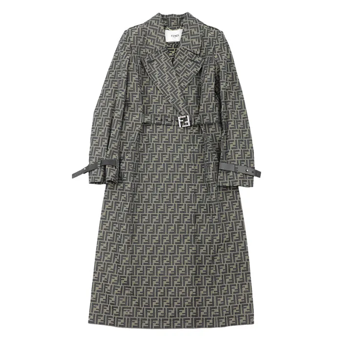 FENDI coat polyester Khaki, Brown FF8887 A5W3 36