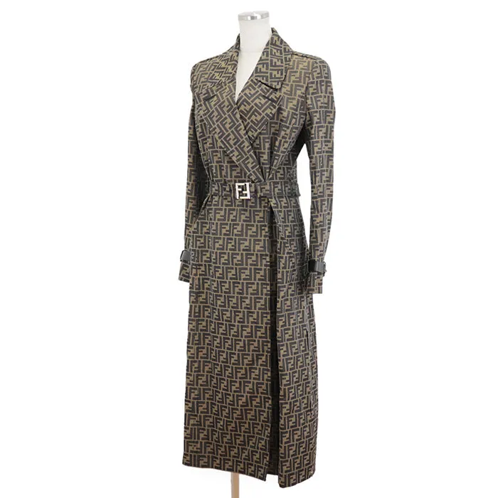 FENDI coat polyester Khaki, Brown FF8887 A5W3 36
