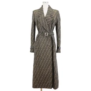 FENDI coat polyester Khaki, Brown FF8887 A5W3 36