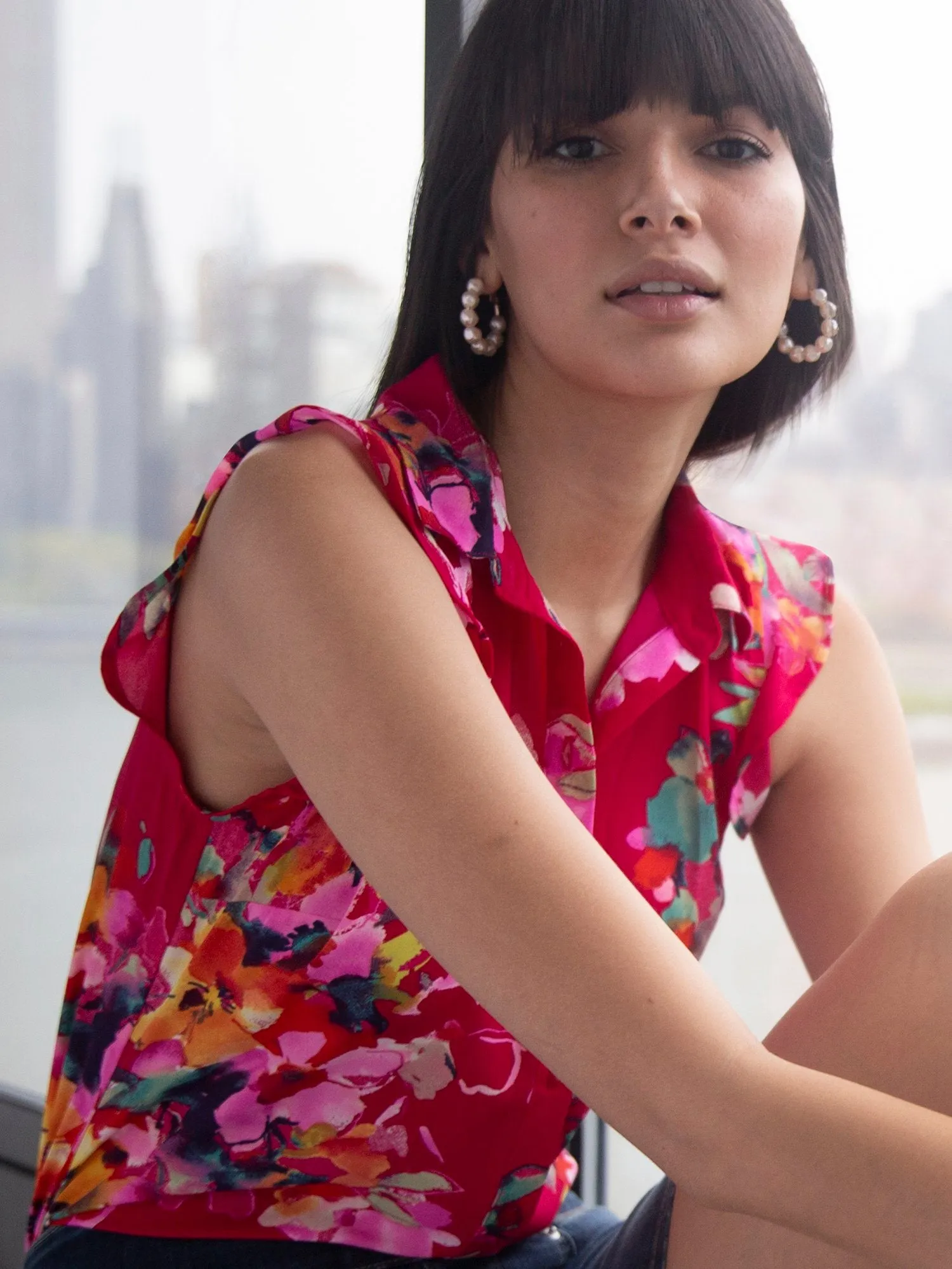 Floral Flounced-Hem Blouse