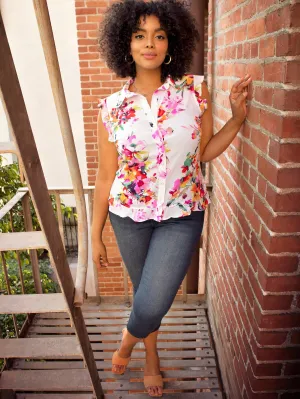 Floral Flounced-Hem Blouse