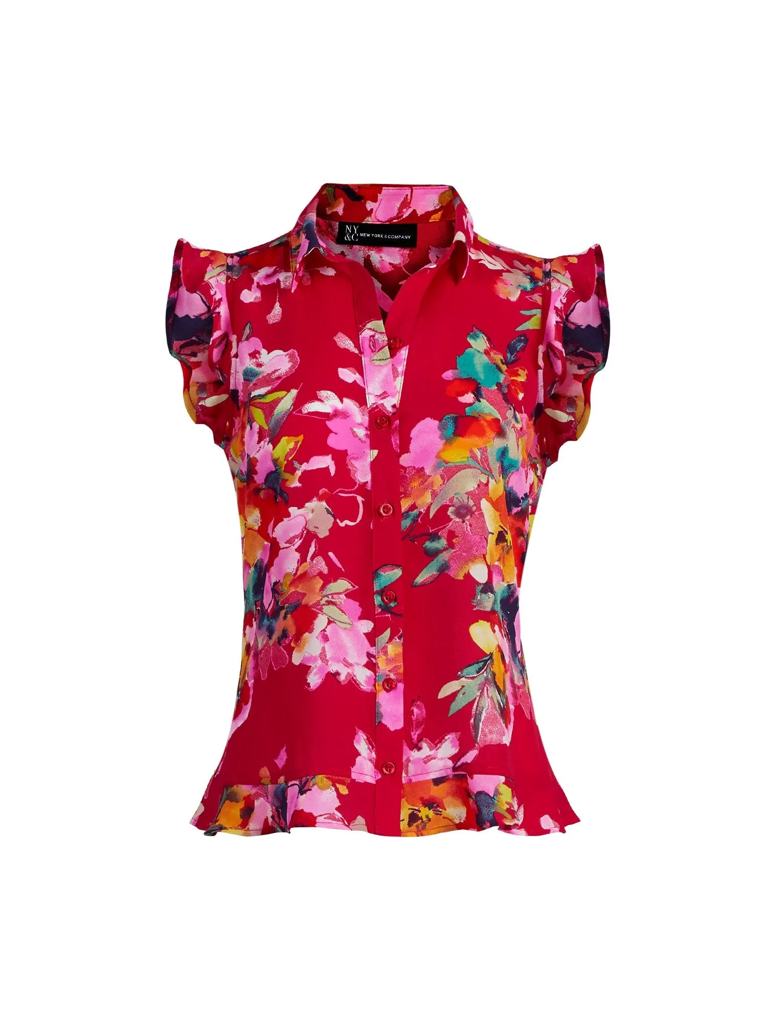 Floral Flounced-Hem Blouse