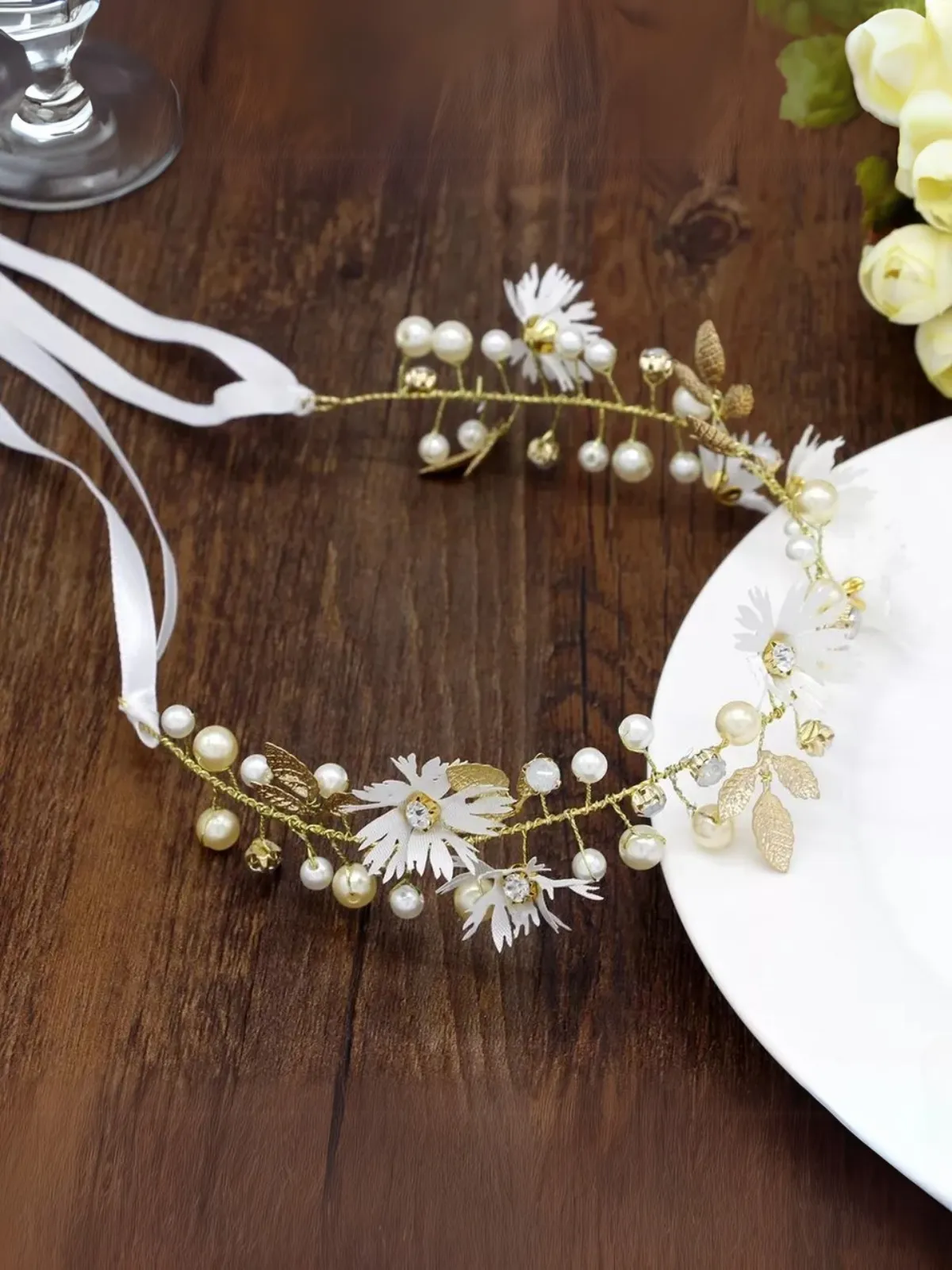 Flower Goddess Gold Ribbon Headband