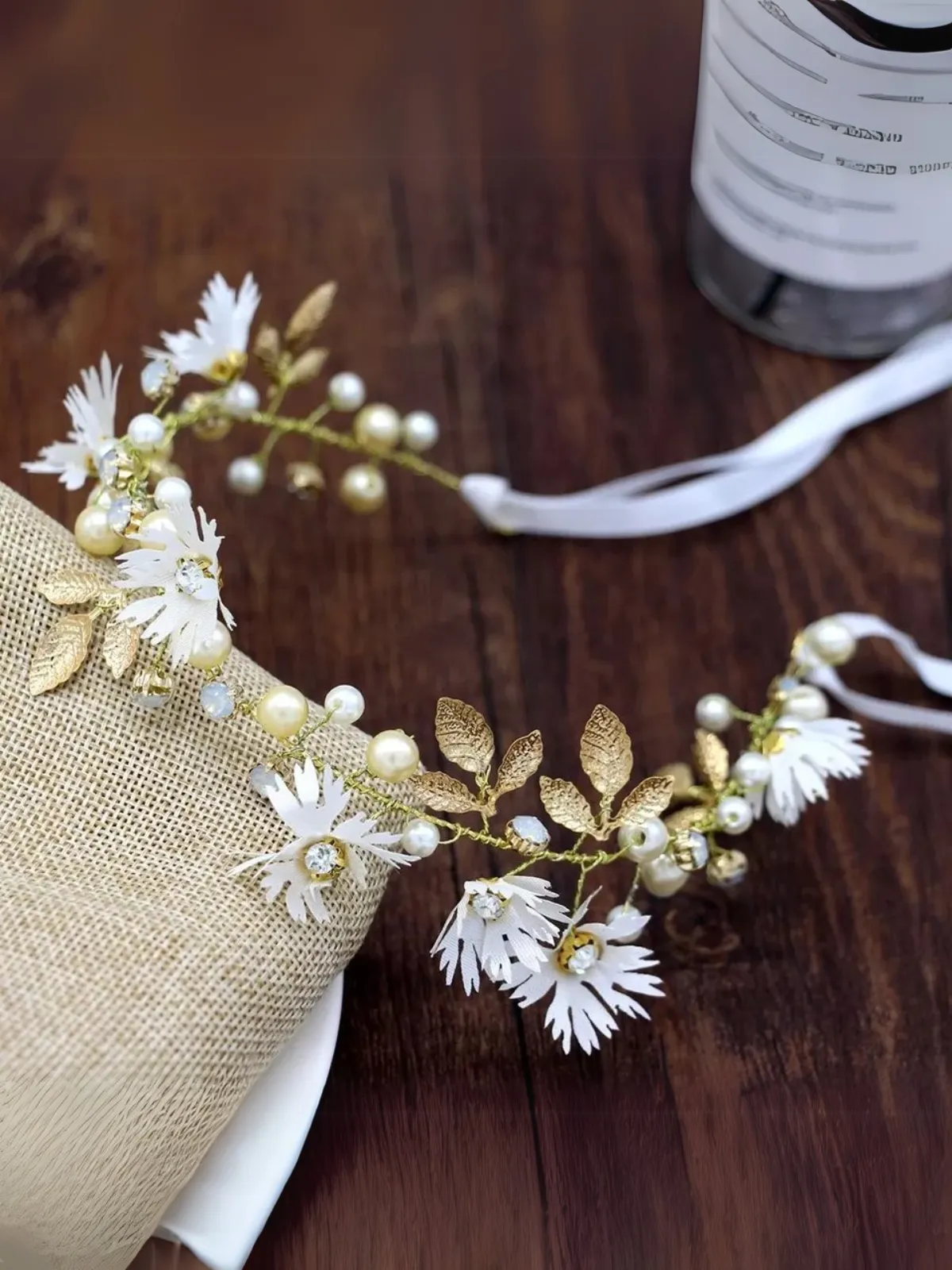 Flower Goddess Gold Ribbon Headband