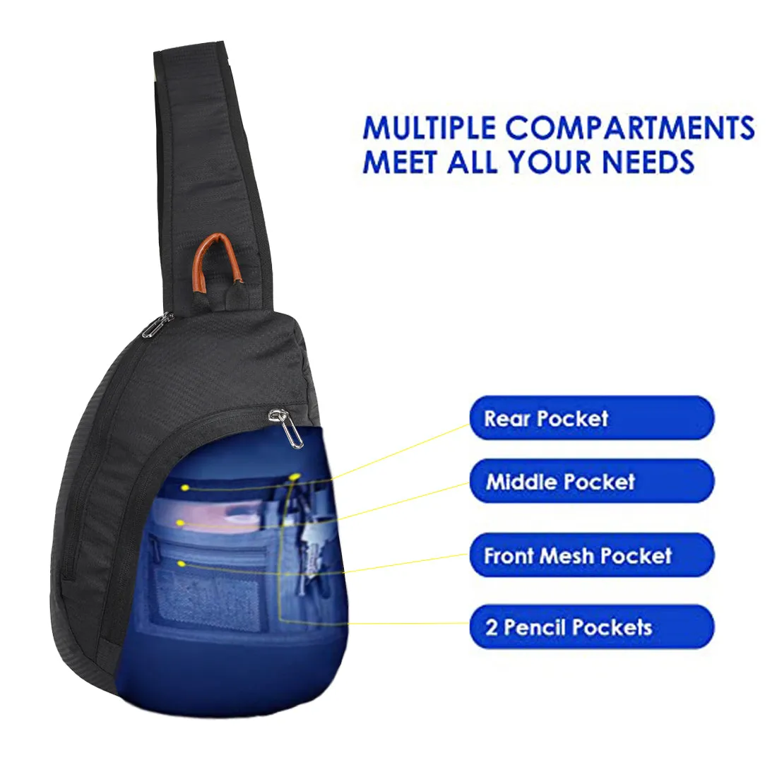 Fly Fashion Nylon Cross Body Chest Sling Bags for Mens & Womens Stylish Sling Shoulder Bag Compact Outdoor Crossbody Messenger Backpack- Black