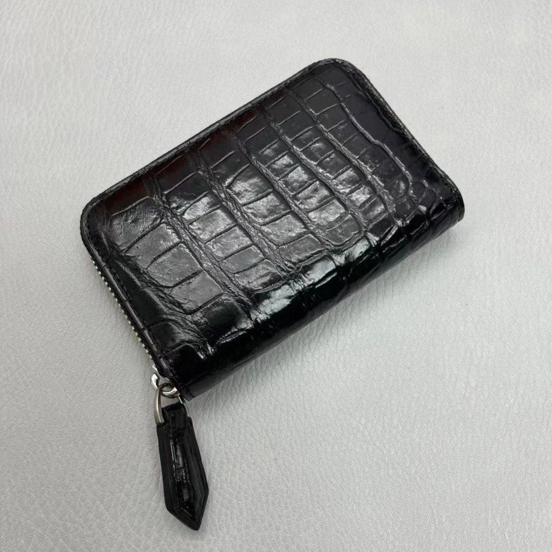 Genuine Crocodile Leather Zip Up Card Pocket Case
