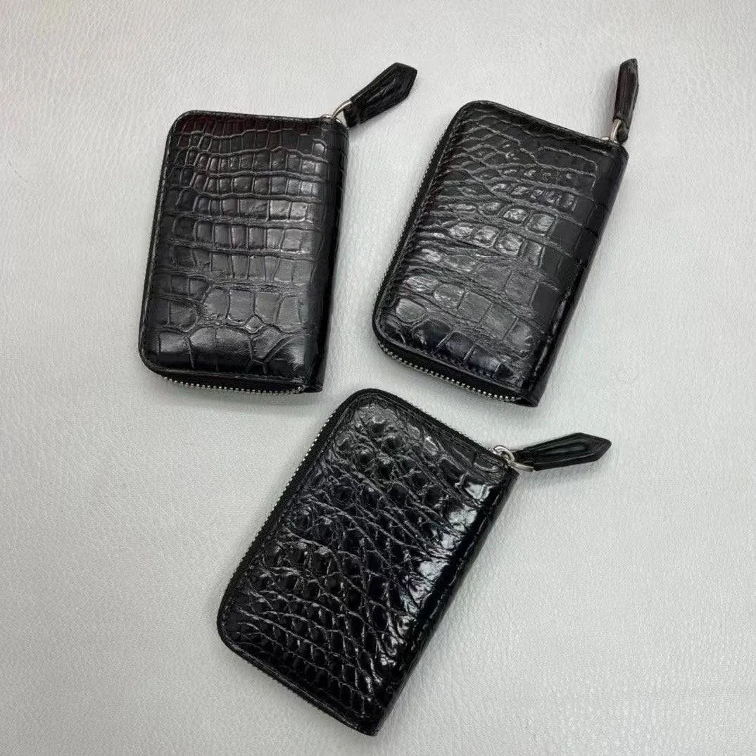 Genuine Crocodile Leather Zip Up Card Pocket Case