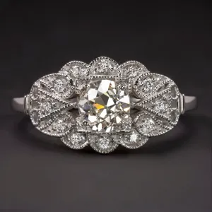 GIA CERTIFIED 0.66ct OLD EUROPEAN CUT DIAMOND ENGAGEMENT RING VINTAGE WHITE GOLD