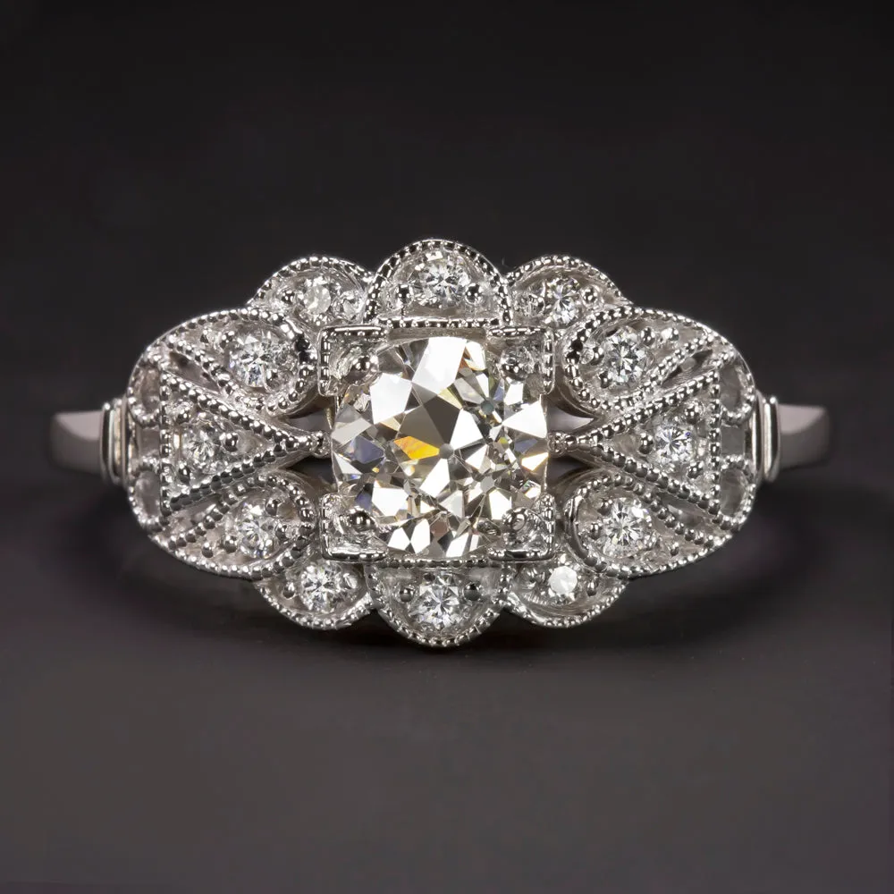 GIA CERTIFIED 0.66ct OLD EUROPEAN CUT DIAMOND ENGAGEMENT RING VINTAGE WHITE GOLD