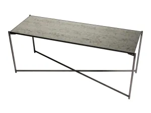 Gillmore Space Iris Large Low Console Table Antiqued Glass Top