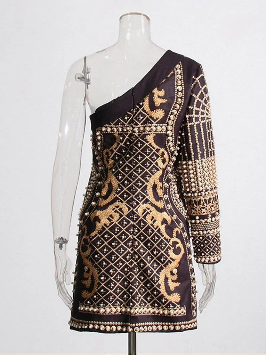 Glamorous Beaded One-Shoulder Gown