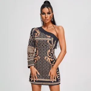 Glamorous Beaded One-Shoulder Gown