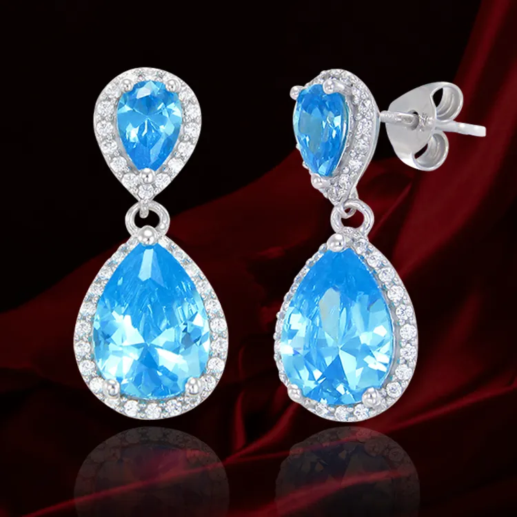 Glamorous Teardrop Blue Earrings