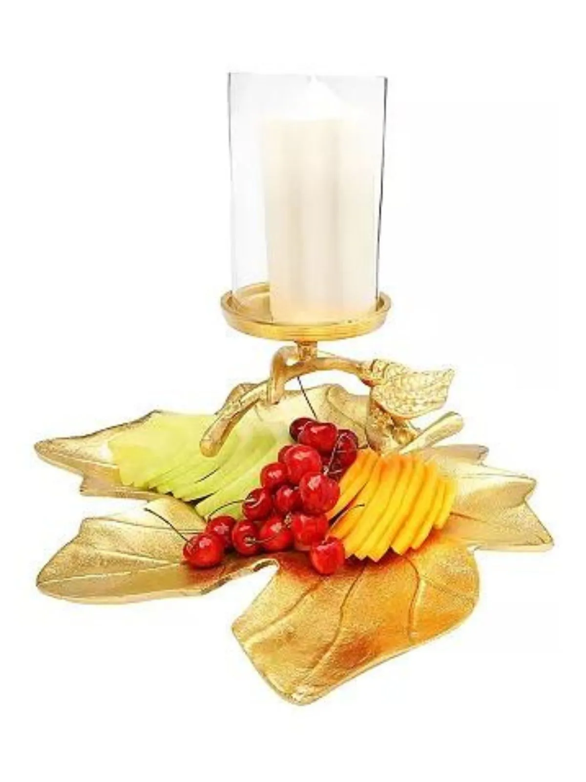 Glass Candle Holder on Gold Leaf Dish