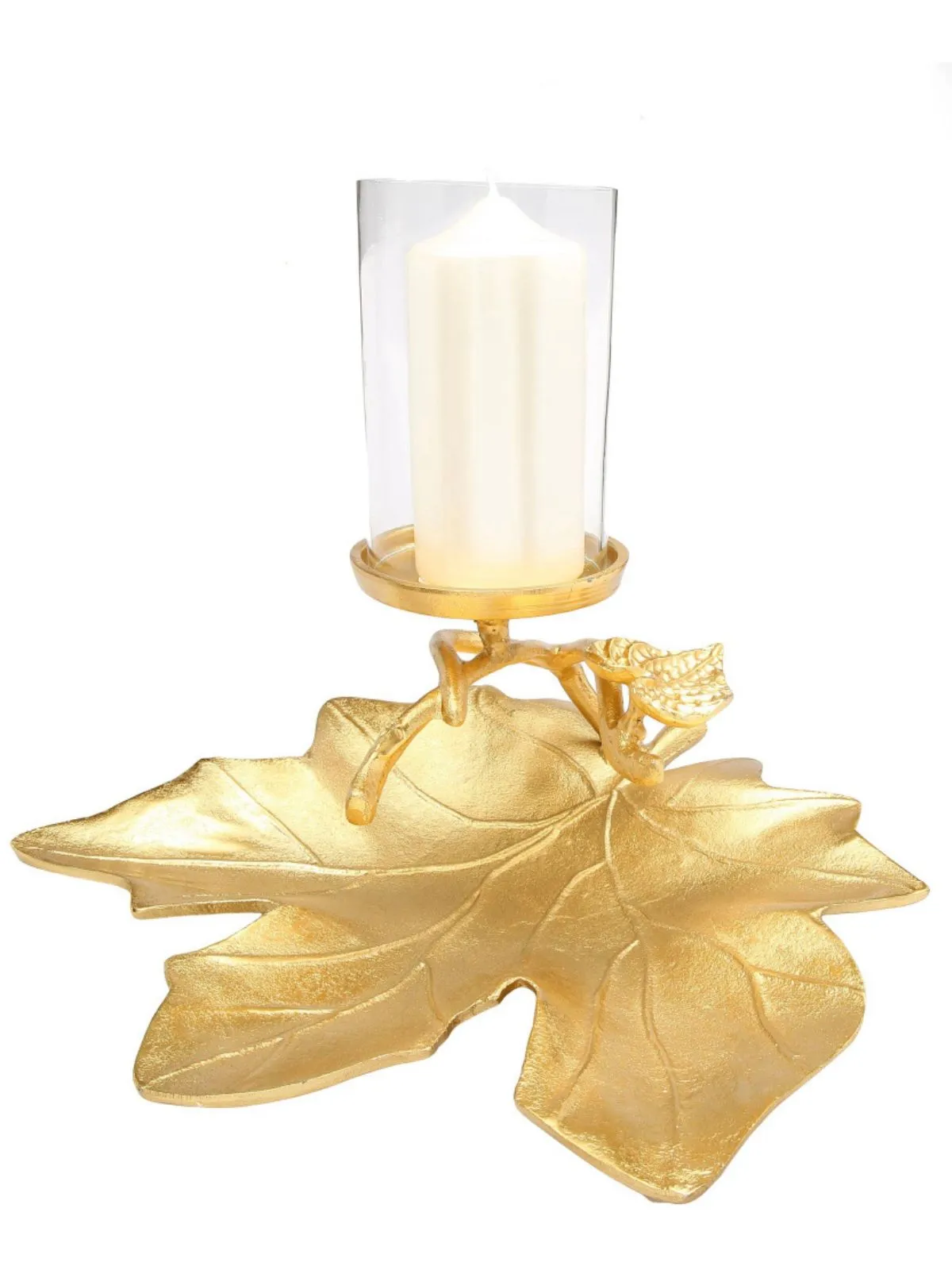 Glass Candle Holder on Gold Leaf Dish