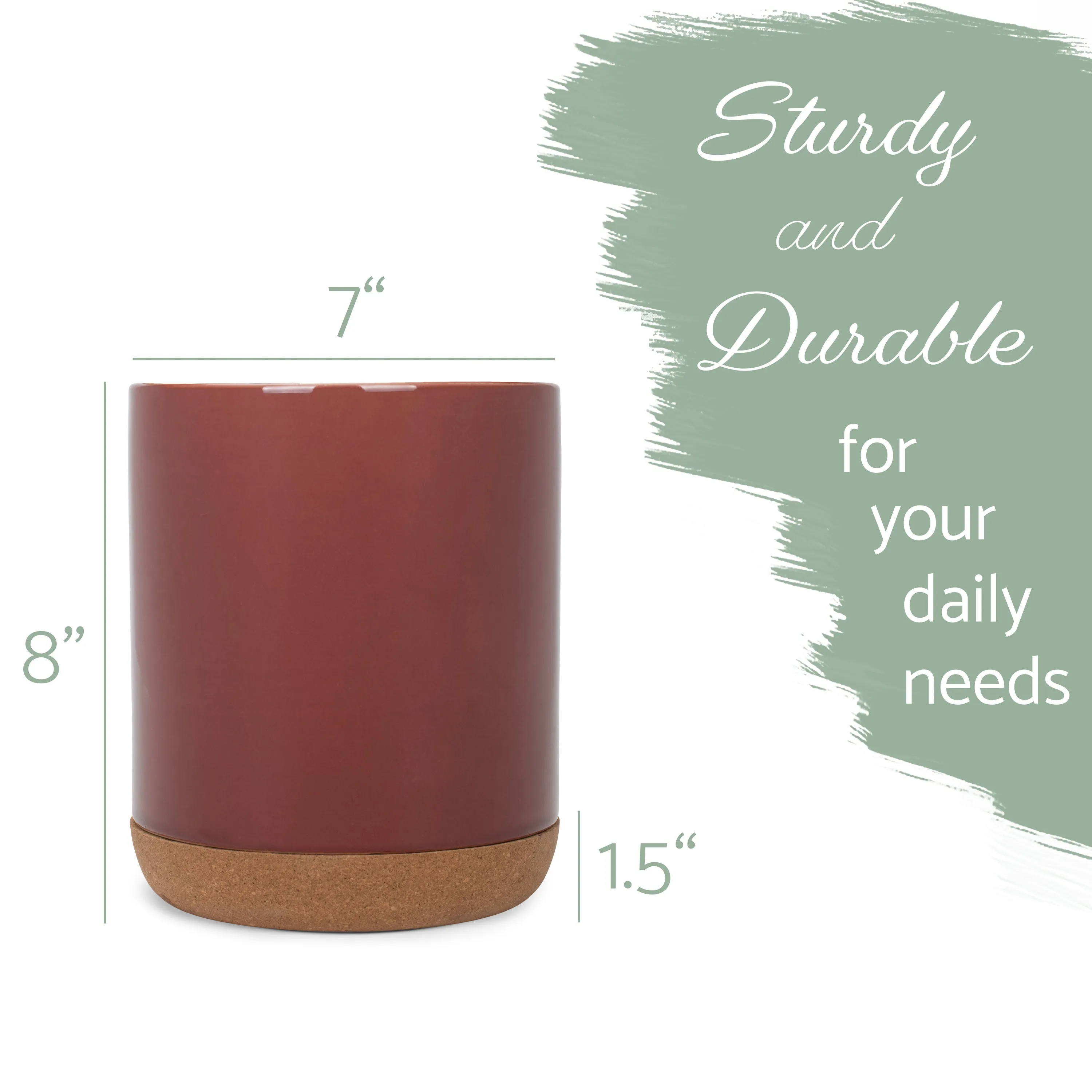 Glossy X-Large Ceramic Stoneware Cork Bottom Kitchen Utensil Holder, Red
