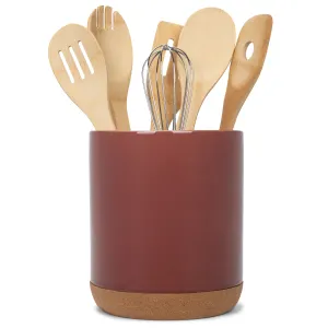 Glossy X-Large Ceramic Stoneware Cork Bottom Kitchen Utensil Holder, Red