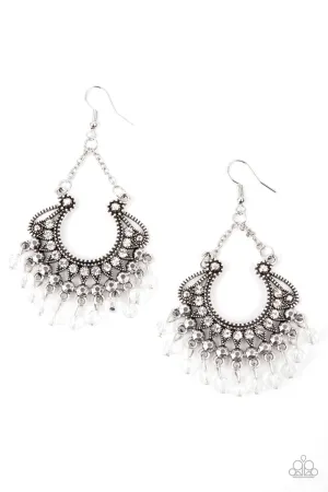 GLOW Down In Flames - White Earrings - Paparazzi Accessories