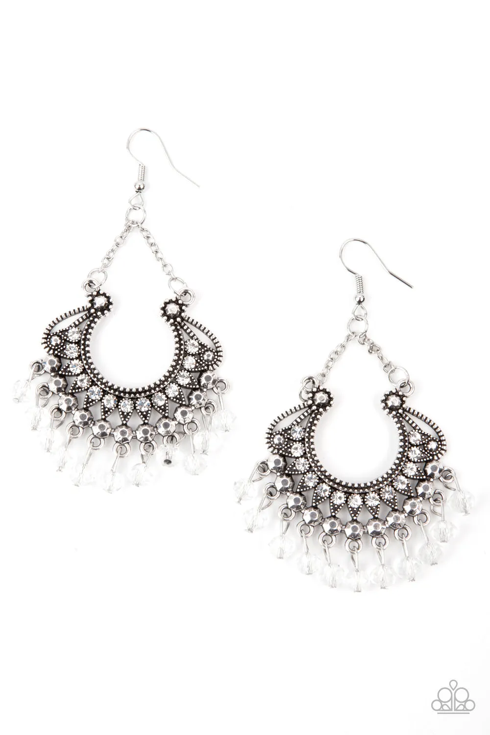 GLOW Down In Flames - White Earrings - Paparazzi Accessories
