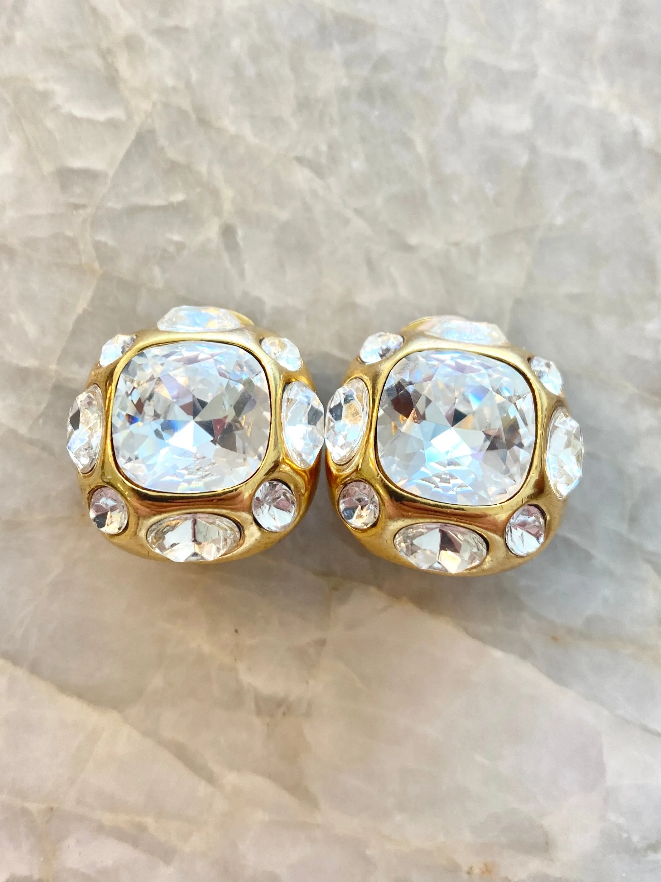 Gold and CZ Clip On Kenneth Lane Earrings (Vintage)