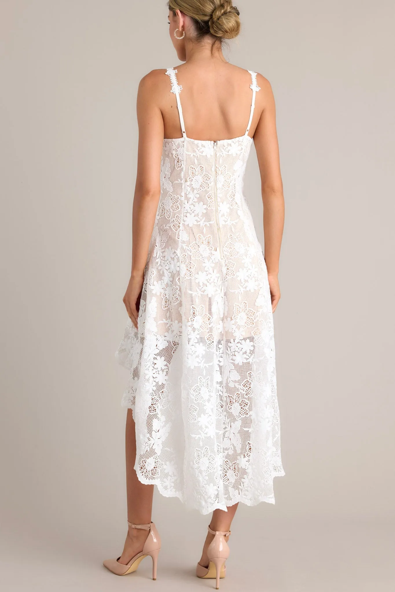 Graceful Bloom White Lace High Low Dress