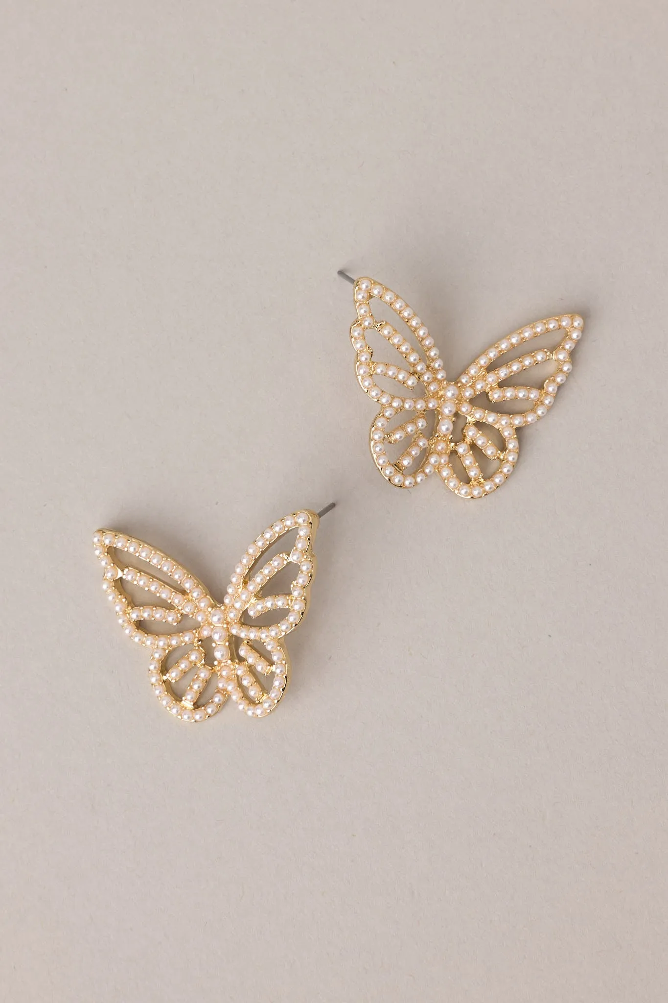 Graceful Flutter Gold Pearl Butterfly Earrings