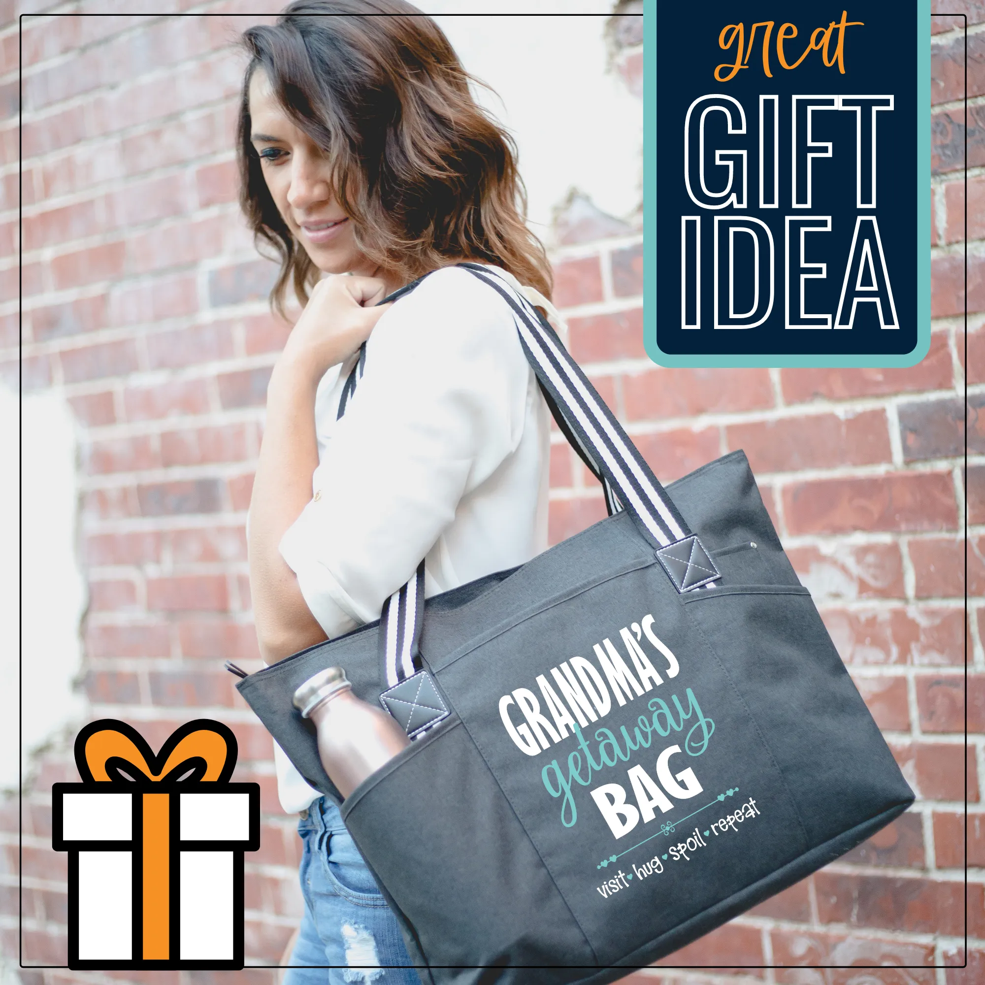 Grandma's Getaway Black Tessa Tote Bag for Grandmothers - Outlet Deal Utah