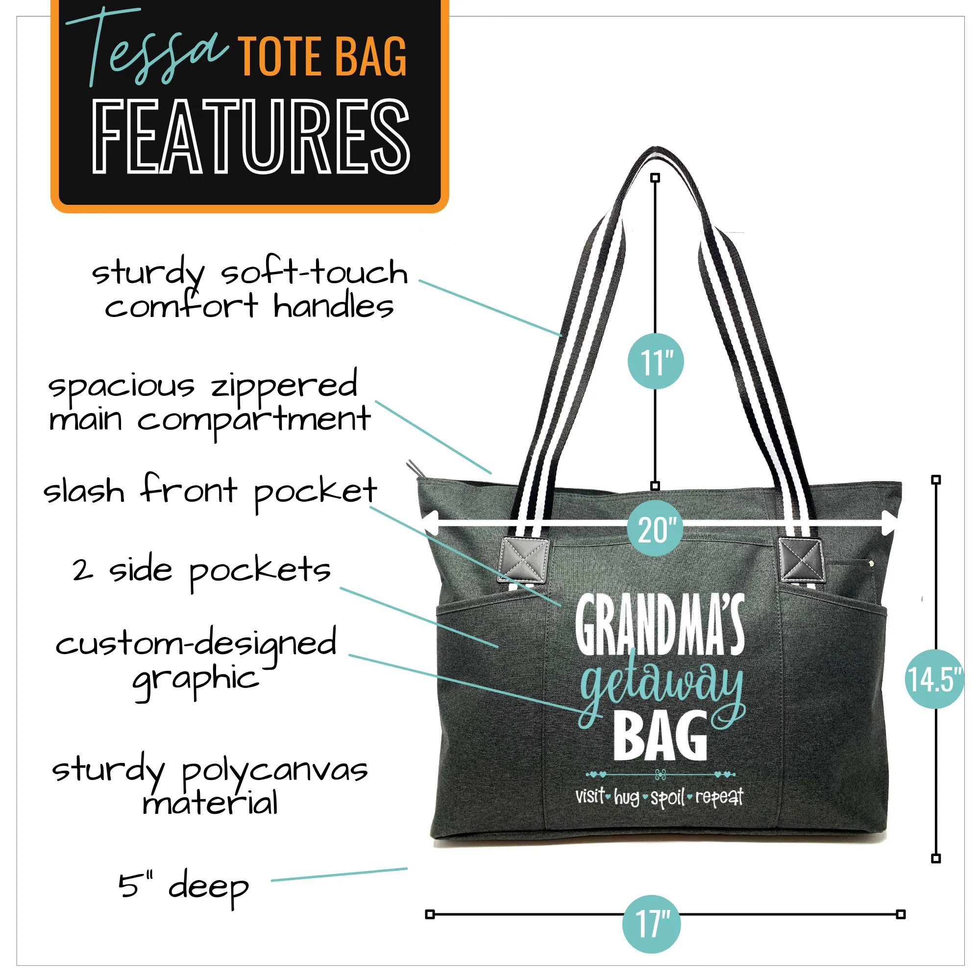 Grandma's Getaway Black Tessa Tote Bag for Grandmothers - Outlet Deal Utah