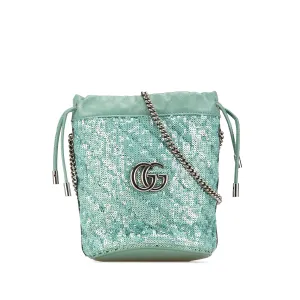 Green Gucci Mini GG Marmont Diagonal Matelasse Sequined 2.0 Bucket Bag