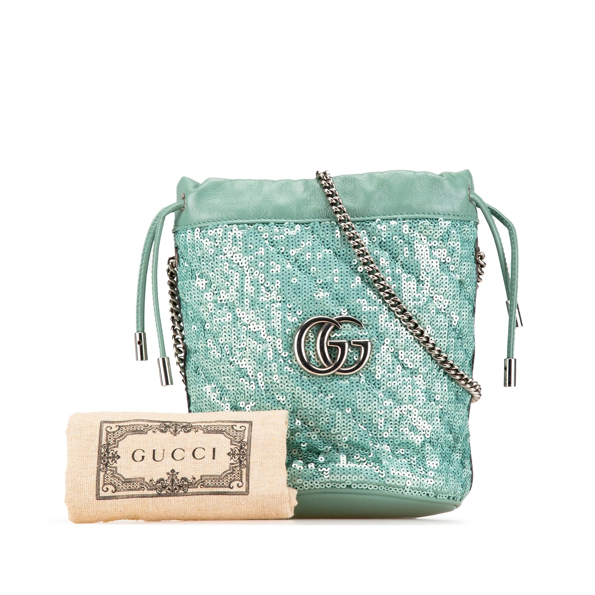 Green Gucci Mini GG Marmont Diagonal Matelasse Sequined 2.0 Bucket Bag