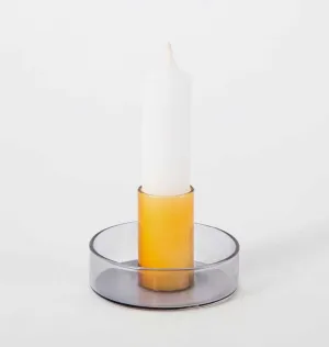Grey & Orange Duo Tone Glass Candle Holder