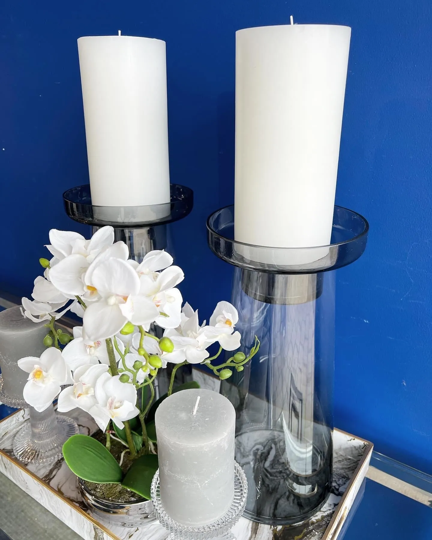 Grey Glass Candle Holder