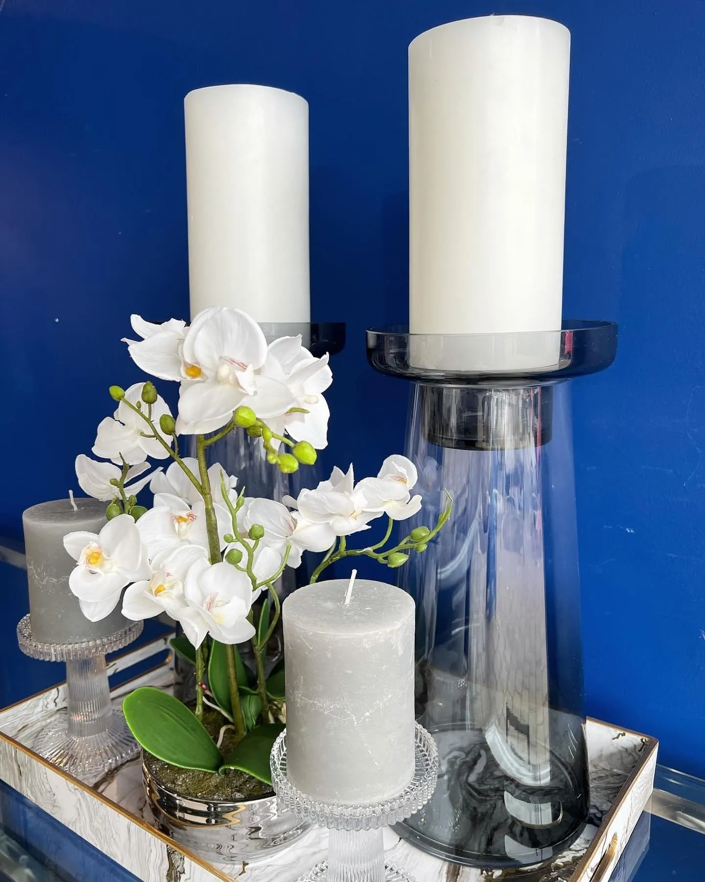 Grey Glass Candle Holder