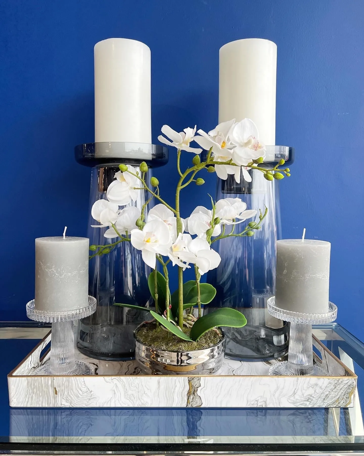 Grey Glass Candle Holder