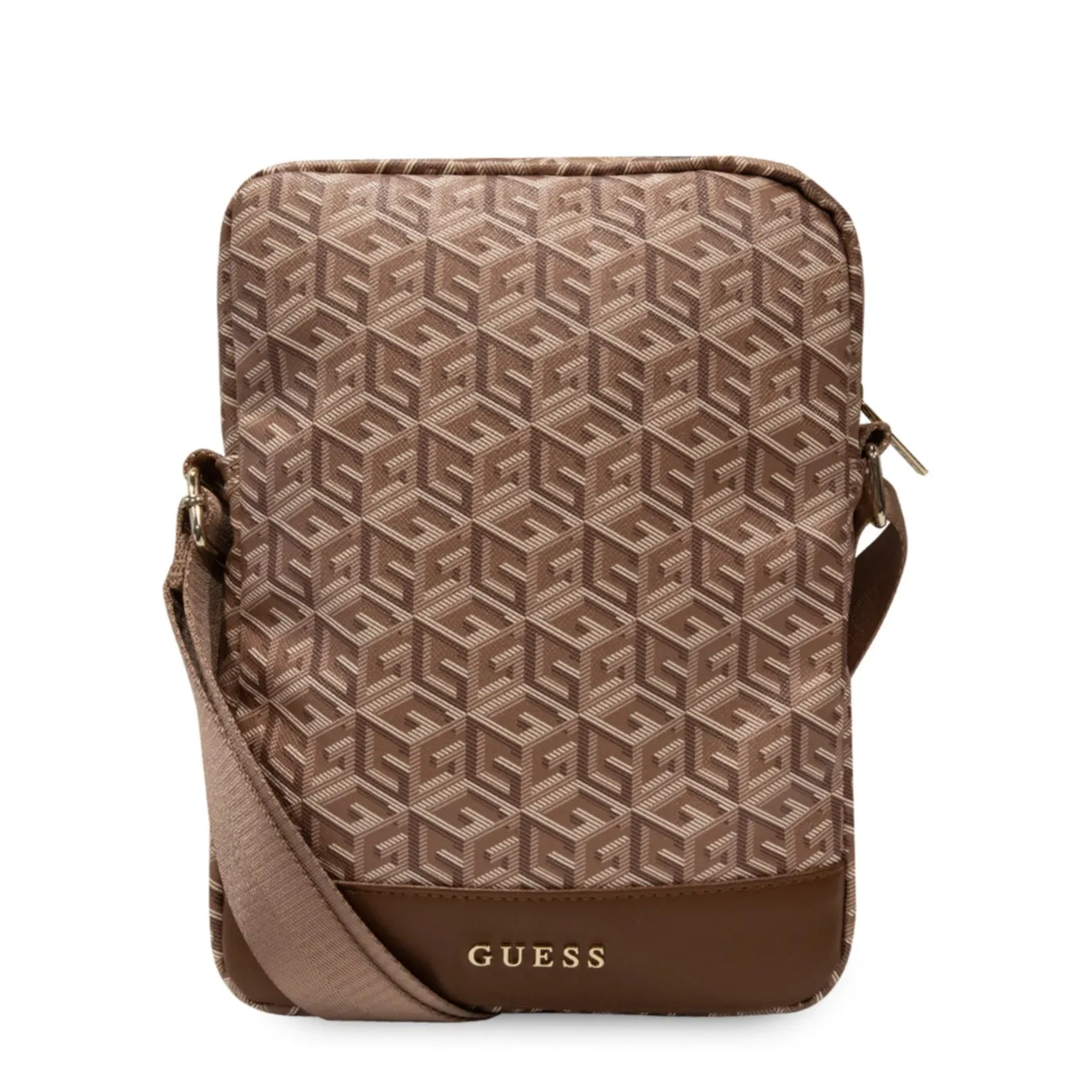 Guess - Universal 21" Tablet shoulder bag GCube Stripes (GUTB10HGCFSEW) - Brown