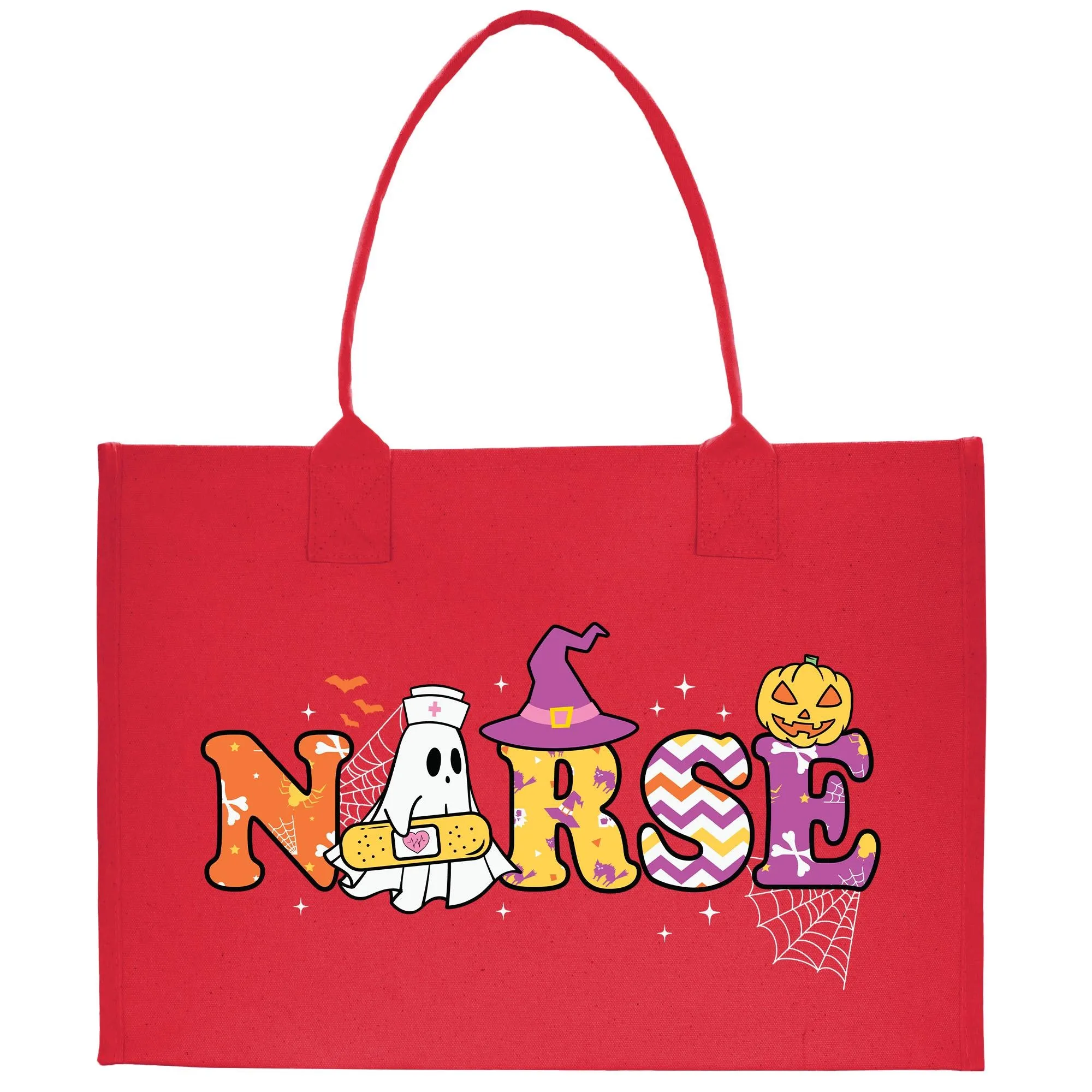Halloween Trick or Treat Tote Bag Halloween Bag for Kids Halloween Gift Halloween Candy Bag Halloween Doodles Cute Canvas Tote Bag (HW1028)