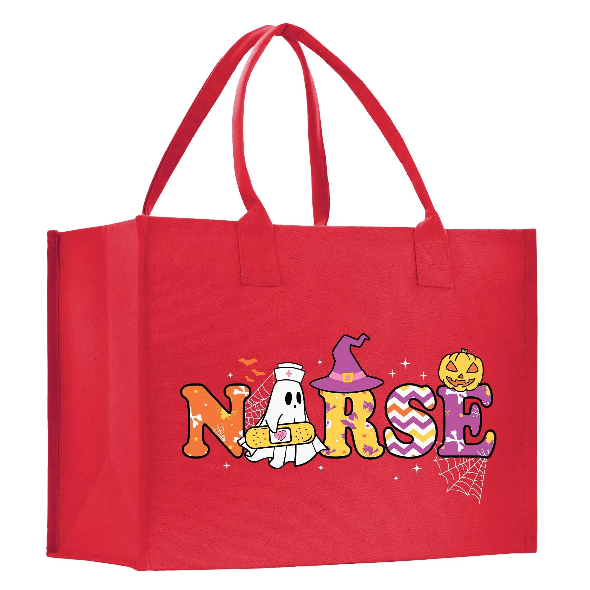 Halloween Trick or Treat Tote Bag Halloween Bag for Kids Halloween Gift Halloween Candy Bag Halloween Doodles Cute Canvas Tote Bag (HW1028)