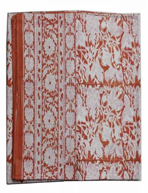 Hand Block Print India Table Cloth 60 x 90 Inches 100% Cotton Table Cover Floral Print Orange Color
