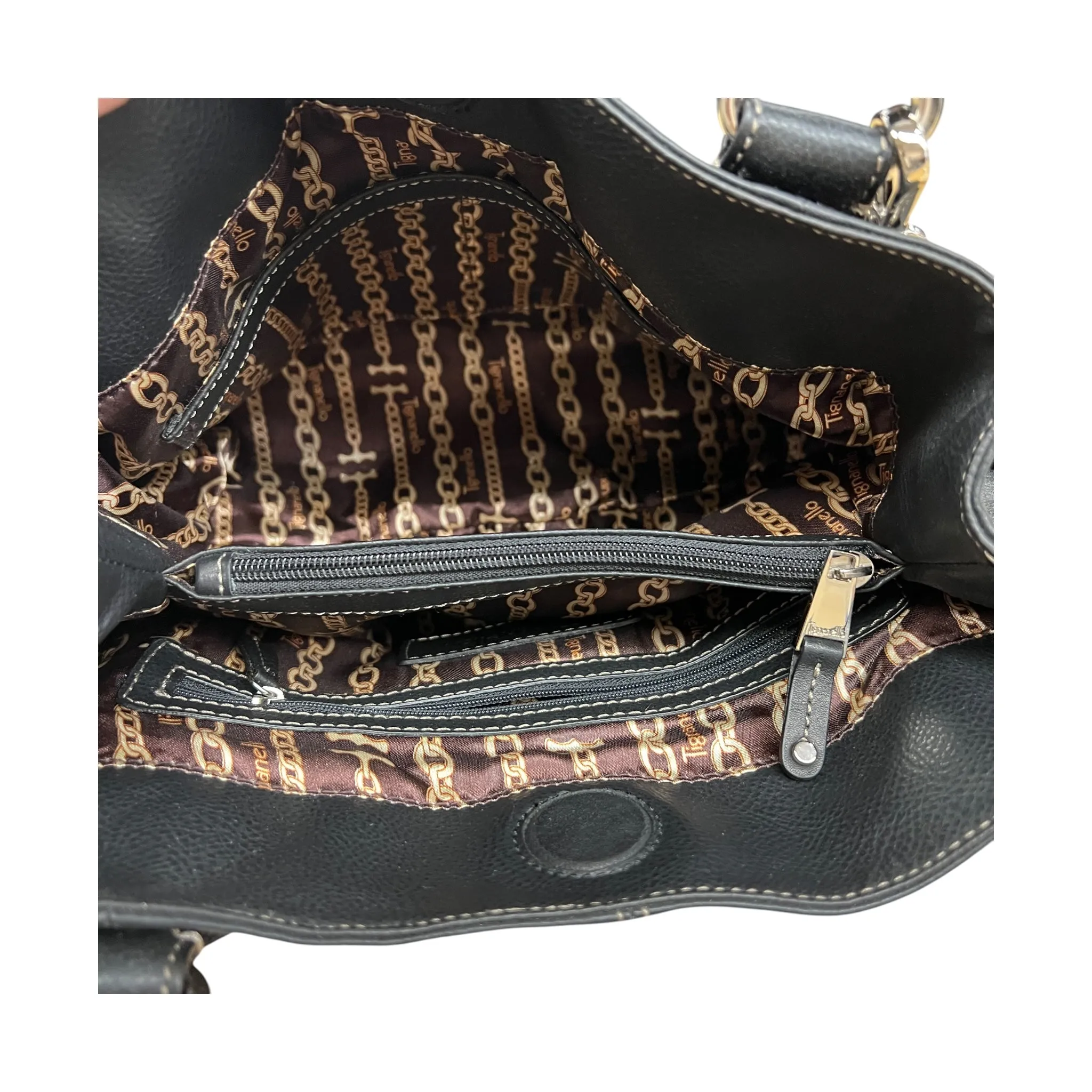 Handbag Leather By Tignanello  Purses In Black, Size:Medium