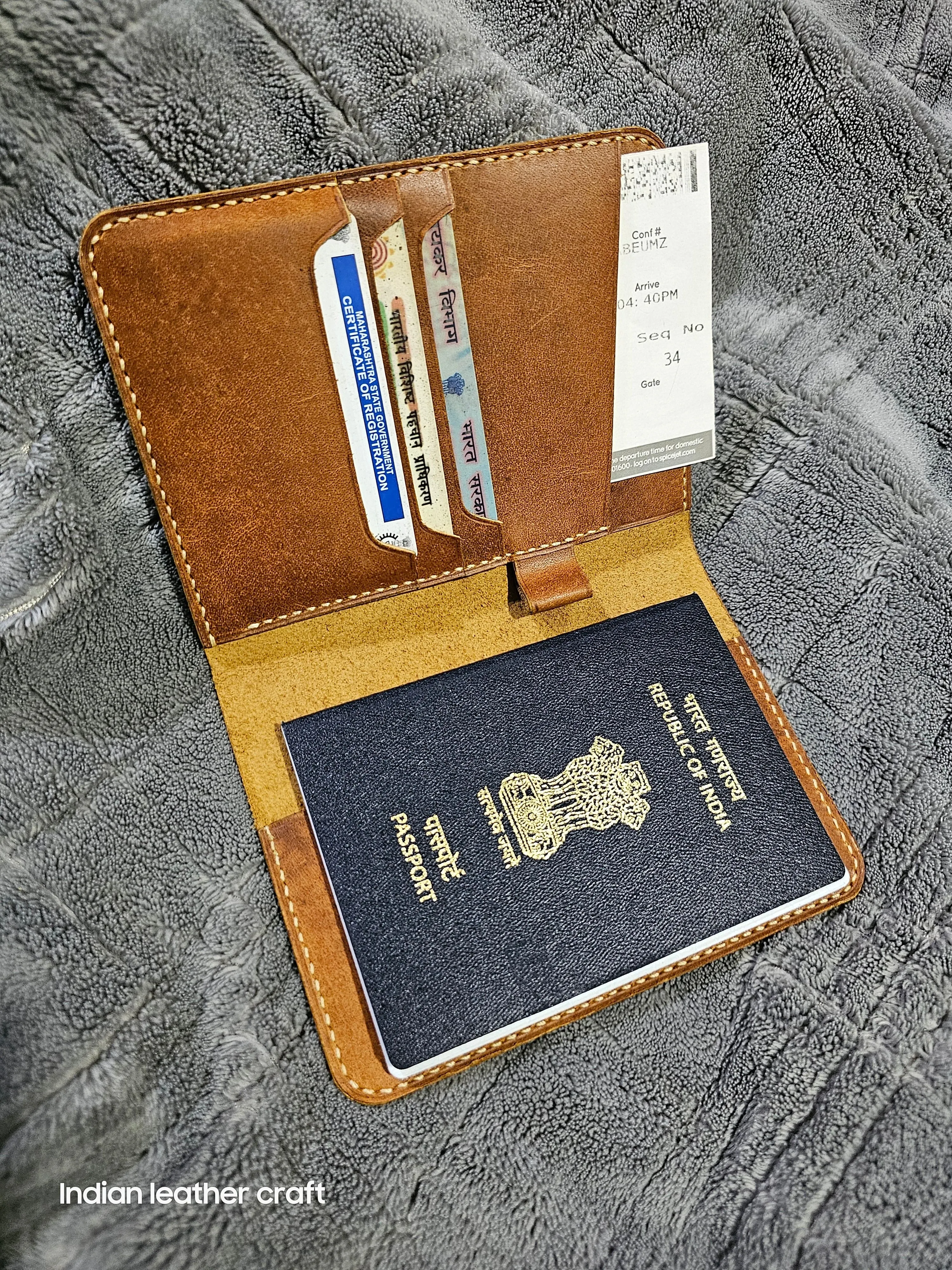 Handmade leather passport wallet