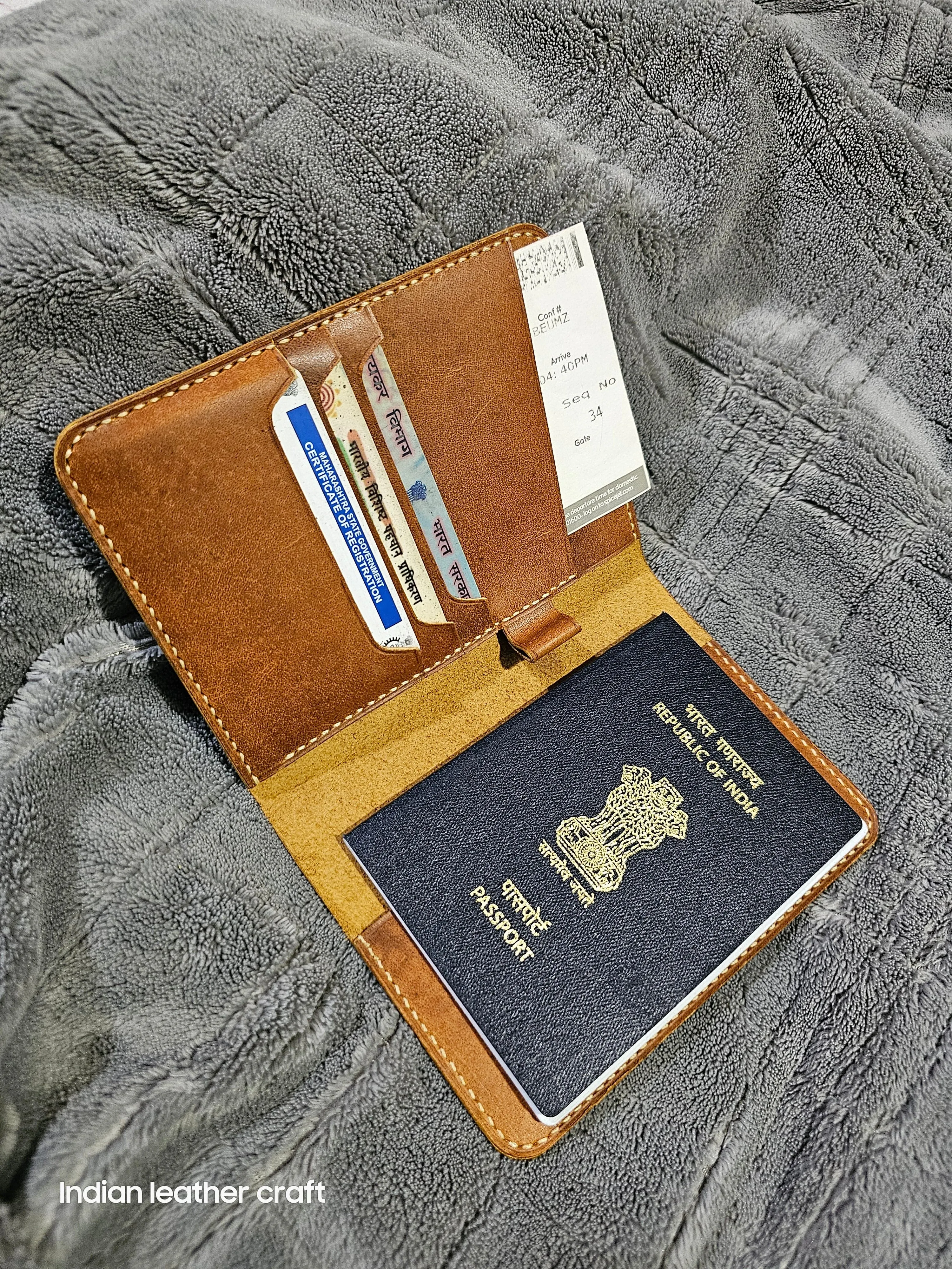 Handmade leather passport wallet
