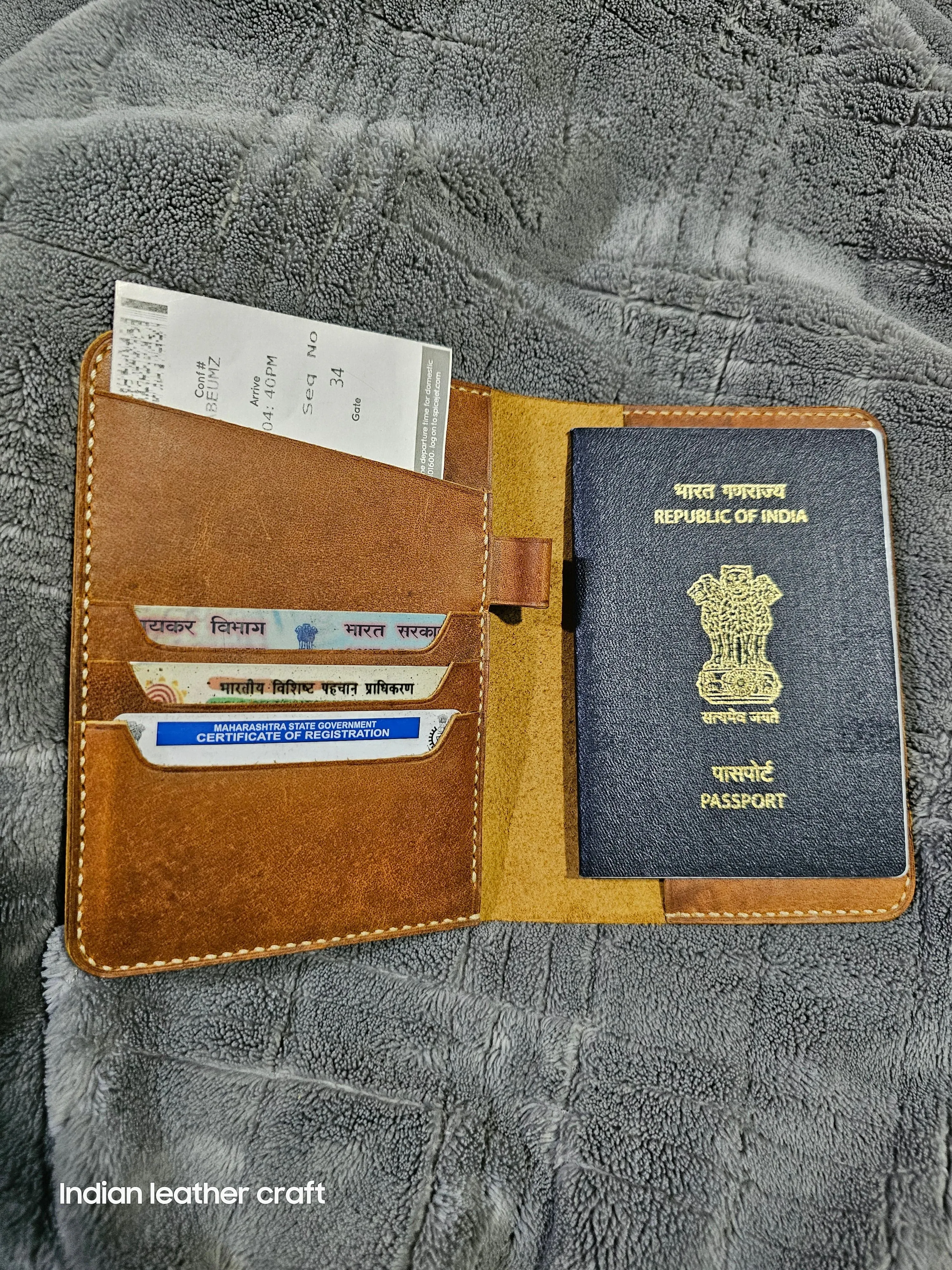Handmade leather passport wallet