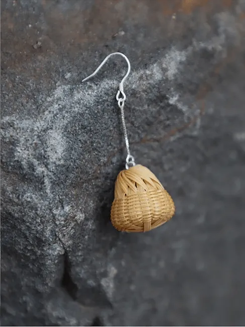Handmade mini bells earrings, Chinese bamboo weaving craftsmanship