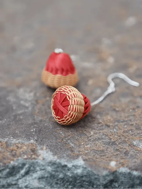Handmade mini bells earrings, Chinese bamboo weaving craftsmanship