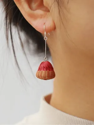 Handmade mini bells earrings, Chinese bamboo weaving craftsmanship