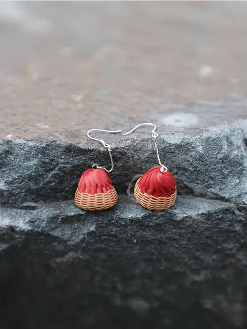 Handmade mini bells earrings, Chinese bamboo weaving craftsmanship