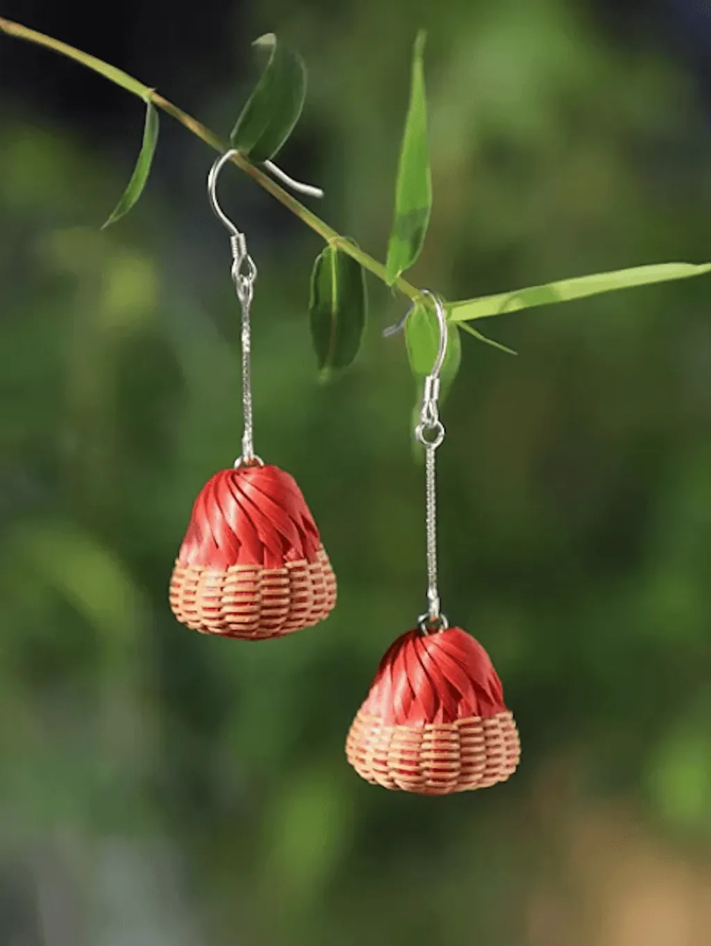 Handmade mini bells earrings, Chinese bamboo weaving craftsmanship