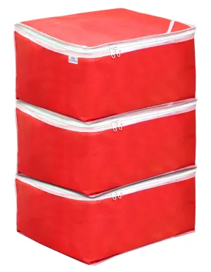 Heart Home Non Woven Petticoat Cover Wardrobe Organiser Clothes Storage Bag-Pack of 3 (Red)-HS_38_HEARTH21689